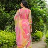 Taffy Pink Chiffon Printed Anarkali Set