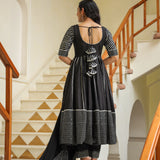 Black Cotton Silk Gota Work Anarkali Set