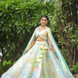 Multicolour Georgette Floral Embroidered Lehenga Set