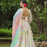 Multicolour Chinon Floral Printed Lehenga Set
