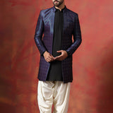 Black And White Jacquard Solid Sherwani Set