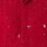 Red Cotton Silk Embroidered Dhoti Set