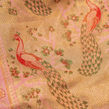 Golden Pink Floral Kanjivaram Silk Saree