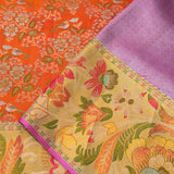 Pinkish Orange Floral Kanjivaram Silk Saree