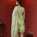 Pastel Green Chiffon Floral Printed Gharara Set
