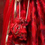 Deep Scarlet Red Organza Printed Anarkali Set