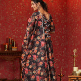 Woodsmoke Black Organza Floral Printed Anarkali Set