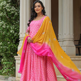 Persian Pink Cotton Printed Anarkali Set