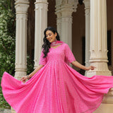 Persian Pink Cotton Bandhani Printed Anarkali Set