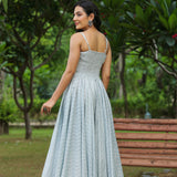 Pastel Grey Cotton Printed Gown Set