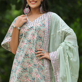 Conch Grey Cotton Floral Printed Sharara Set