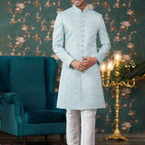 Powder Blue Art Silk Sherwani Set