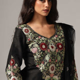 Black Raw Silk Kurti With Pants And  Dupatta