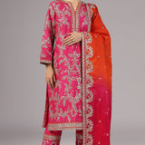 Bright Fuchsia Pink Dupion Silk Embroidered Kurti Set