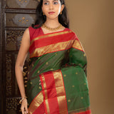 Forest Green Floral Kanjivaram Silk Saree
