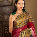 Dark Crimson Pink Kanjivaram Silk Saree