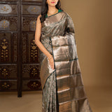 Silver Tone Dark Green Kanjivaram Silk Saree