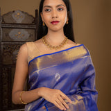 Cobalt Blue Floral Kanjivaram Silk Saree