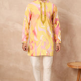 Yellow Silk Blend Mirror Work Kurta Set