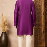 Warm Purple Cotton Blend Mirror Work Kurta Set