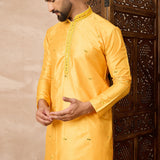 Yellow Cotton Blend Mirror Work Kurta Set