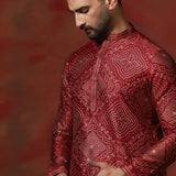 Cherry Red Dupion Embroidered Kurta Set