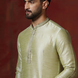 Soft Pista Green Solid Dupion Kurta Set