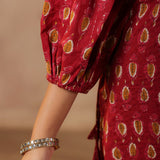 Maroon Cotton Printed Kurti Set