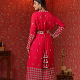 Red Georgette Embroidered Indo-Western Choli Set