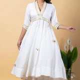 White Rayon Gota Work Anarkali Set