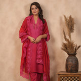 Deep Pink Russian Silk Solid Kurti Set