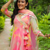 Taffy Pink Chiffon Printed Anarkali Set