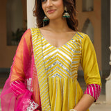 Old Golden Yellow Cotton Silk Gotta Work Anarkali Set