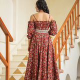 Maroon Cotton Floral Printed Gown Set