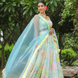 Multicolour Georgette Floral Embroidered Lehenga Set