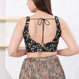 Black Silk Floral Embroidered Blouse