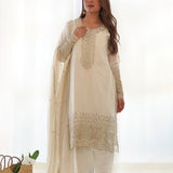 Off White Silk Embroidered Kurta Set