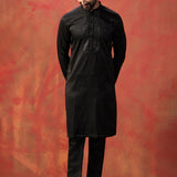 Raven Black Silk Blend Embroidered Kurta