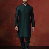 Very Dark Green Solid Dupion Kurta Set