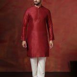 Red Solid Dupion Kurta Set