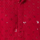 Red Cotton Silk Embroidered Patiala Set