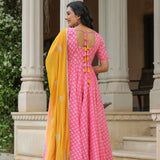 Persian Pink Cotton Printed Anarkali Set