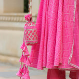Persian Pink Cotton Bandhani Printed Anarkali Set
