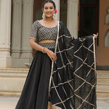 Black Cotton Silk Gota Embroidered Lehenga Set