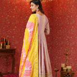 Light Lilac Cotton Floral Printed Anarkali Set