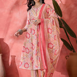 Light Pink Cotton Floral Printed Kurta Set