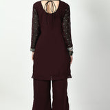Dark Wine Georgette Gota Work Kurti Set
