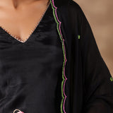 Black Organza Floral Painted Kurti Set