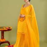 Bright Yellow Chiffon Leheriya Printed Sharara Set