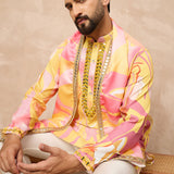 Yellow Silk Blend Mirror Work Kurta Set
